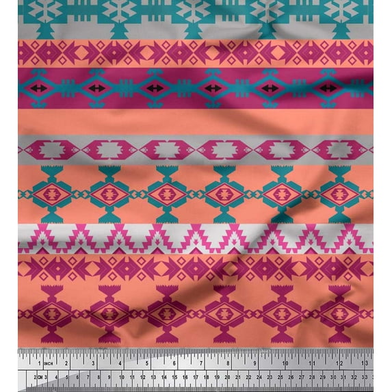 Soimoi Cotton Poplin Fabric Ikat Southwestern Decor Fabric Printed Yard 56 Inch Wide