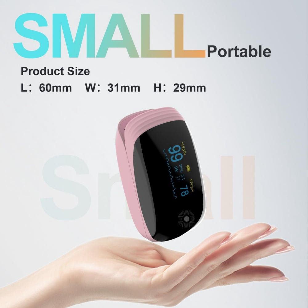 Rechargeable Pulse Oximeter Fingertip Oxygen Monitoring Fingertips with SpO2 Pulse Rate and PI RR OLED Precision Rapid Oximeter SpO2 Readings Outdoor Sports Home (Pink)