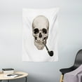 thumbnail image 1 of Skull Smoking Tapestry, Highly Detailed Human Skeleton Head Image and Tobacco Pipe in Mouth, Wall Hanging for Bedroom Living Room Dorm Decor, 40W X 60L Inches, White Pale Eggshell, by Ambesonne, 1 of 2