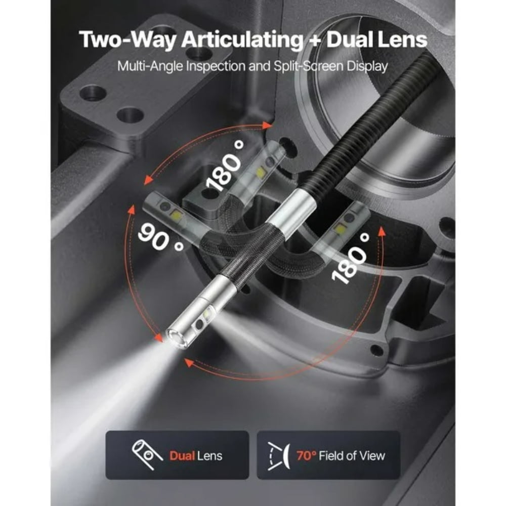 2-Way Dual-Lens Articulating Endoscope with Light, 1080P HD Industrial Borescope Inspection Camera with Articulated Probe, Rigid Snake Scope Cam for Wall Automotive Engine Inspect-4.9FT