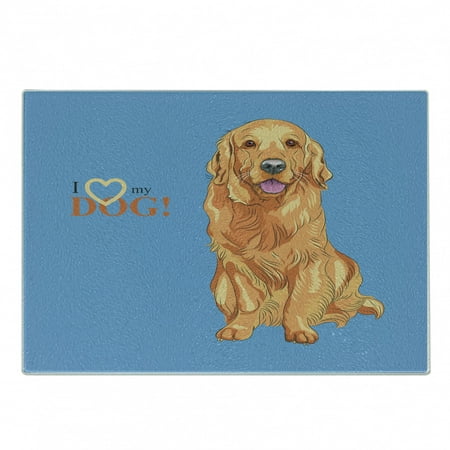 

Golden Retriever Cutting Board Smiling Dog Cartoon Style I Heart My Pet Theme for Animal Lovers Decorative Tempered Glass Cutting and Serving Board Small Size Blue and Orange by Ambesonne