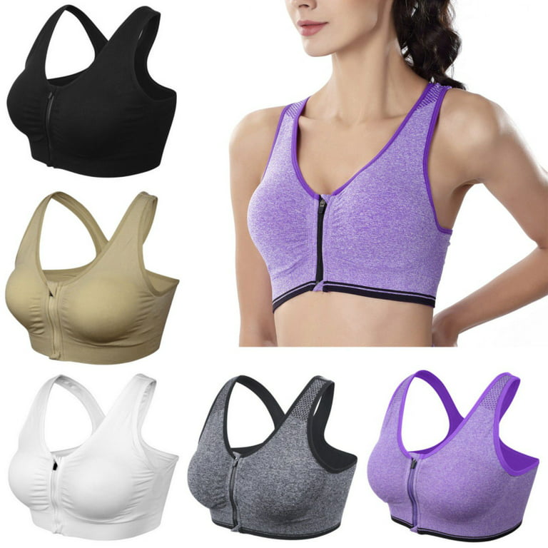 Poseca Women Zip Front Sports Bra Wirefree Sports Bras For Women Plus  Size,Racerback Bras Breathable Padded Push Up Workout Bra, Fitness Gym  Running