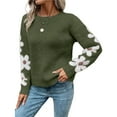 thumbnail image 2 of Suéteres de Cuello Redondo, Larga y Hombros Caídos con Estampado Floral para Mujer. Verde L, 2 of 9