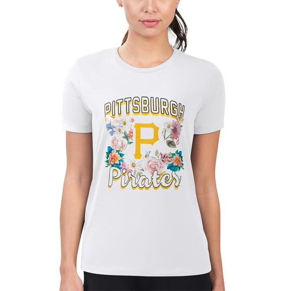 Women's G-III 4Her by Carl Banks White Pittsburgh Pirates Flowers Graphic Fitted T-Shirt