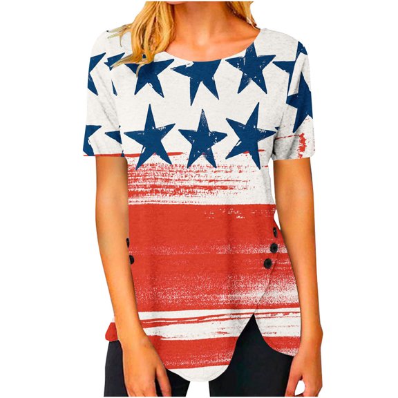 Fesfesfes Womens Short Sleeve Blouses Women Round Neck Print T- Fashion Comfortable Female Blouses Tops Womens Blouses L(US:8)