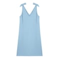 thumbnail image 5 of jtjvou Women's Summer Cotton Dresses V Neck Tie Strap Sleeveless Loose Fit Casual Solid Mini Coverup Dress Light Blue M, 5 of 9