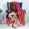 thumbnail image 4 of Art Soft Flannel Fleece Throw Blanket, Blue Eyed Woman with Striped Background Pop Art Advertising Retro, Cozy Plush for Indoor and Outdoor Use, 60" x 80", Red Eggshell Multicolor, by Ambesonne, 4 of 5