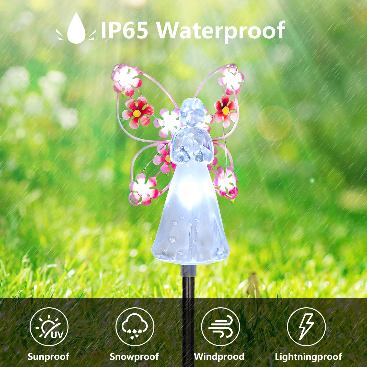 4 Pack Solar Angel Lights, LED Solar Garden Stake Lights, Multicolor Outdoor Solar Lights, Cemetery Decoration for Christmas Yard Sympathy Gifts