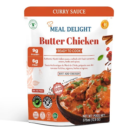 Meal Delight Butter Chicken Gluten Free Plant Based Simmer Sauce, 20 Minute Authentic Indian Curry, 12.6 oz Shelf Stable