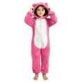 thumbnail image 3 of dazeni Girls Zip up Onesie with Cute Bear Hooded Cozy Fuzzy Fleece Jumpsuit Comfy Plush Sherpa Long Sleeve Romper Color Block One Piece Outfits Hot Pink 8-9 Years, 3 of 6