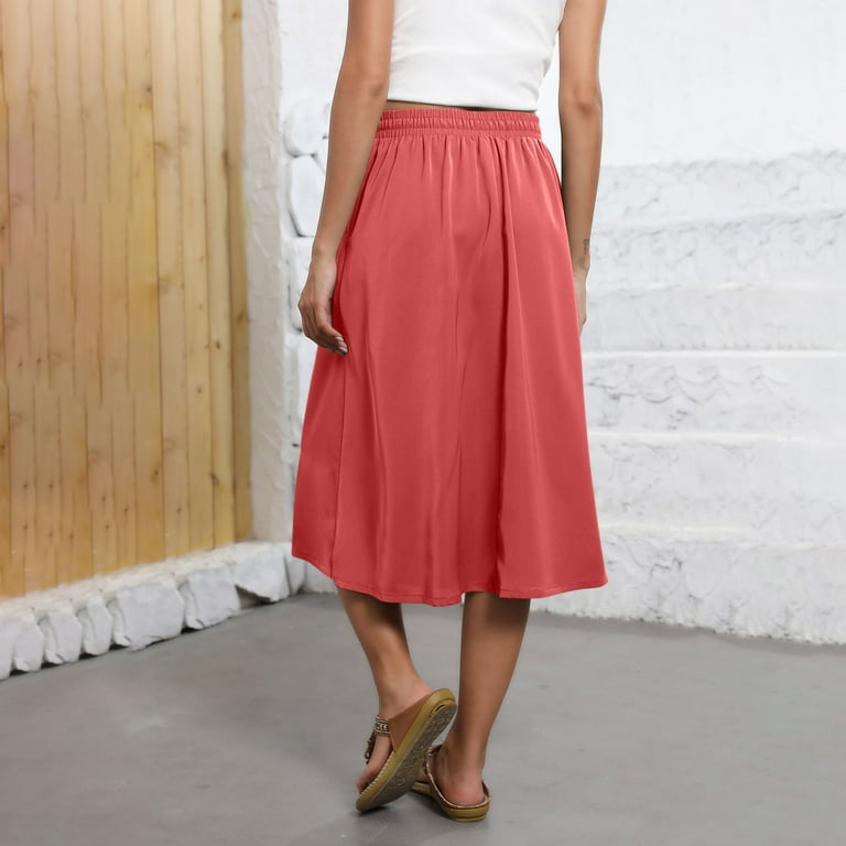 LOVZFMLL Midi Skirts for Women Drawstring Elastic Waist Casual