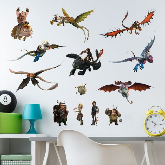 How to Train Your Dragon Wall Decals - Set of 13 Removable Vinyl Stickers for Kids Bedroom Playroom Bathroom - Peel and Stick Room Décor