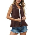 thumbnail image 2 of GEWSEY Women Tassel Vest 70s Hippie Cowgirl Western Suede Rivets Sleeveless Fringe Waistcoat Streetwear Outerwear (Brown, S), 2 of 7
