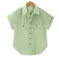 thumbnail image 4 of Breezora Unique Ladies Short Sleeve Shirt with a Detailed Buttoned Lapel and Functional Pleated Pocket Design Offering a Smart Casual Look for Work or Leisure XXL Size Light Green, 4 of 9