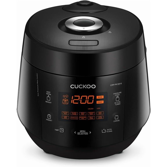 10-Cup (Uncooked) / 20-Cup (Cooked) Heating Pressure Rice Cooker & Warmer with Nonstick Inner Pot, 13 Menu Options, Fuzzy Logic Tech, Auto Clean (Black)