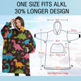 thumbnail image 4 of Oversized Wearable Blanket Hoodie,DarkBrown Cartoon Dinosaurs Colorful Plants Pattern Sherpa Blanket Hoodie with Super Pockets,Super Warm Fuzzy Pullover for Women & Men, 4 of 6