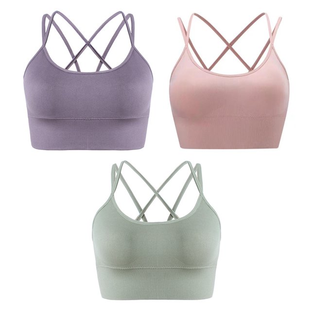 3 piezas de ropa interior deportiva para mujer con tirantes acolchados, ropa interior de soporte medio adecuada para yoga y fitness; adecuada para una circunferencia del pecho inferior de