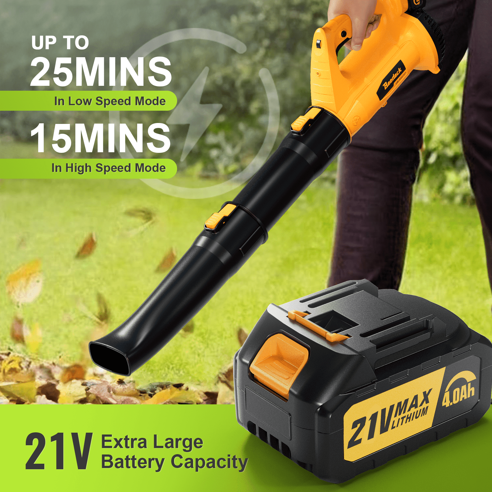 4.0Ah Cordless Leaf Blower 450 CFM 250 MPH 6-Speed Lithium-ion Electric Blower, Lightweight Leaf Blower