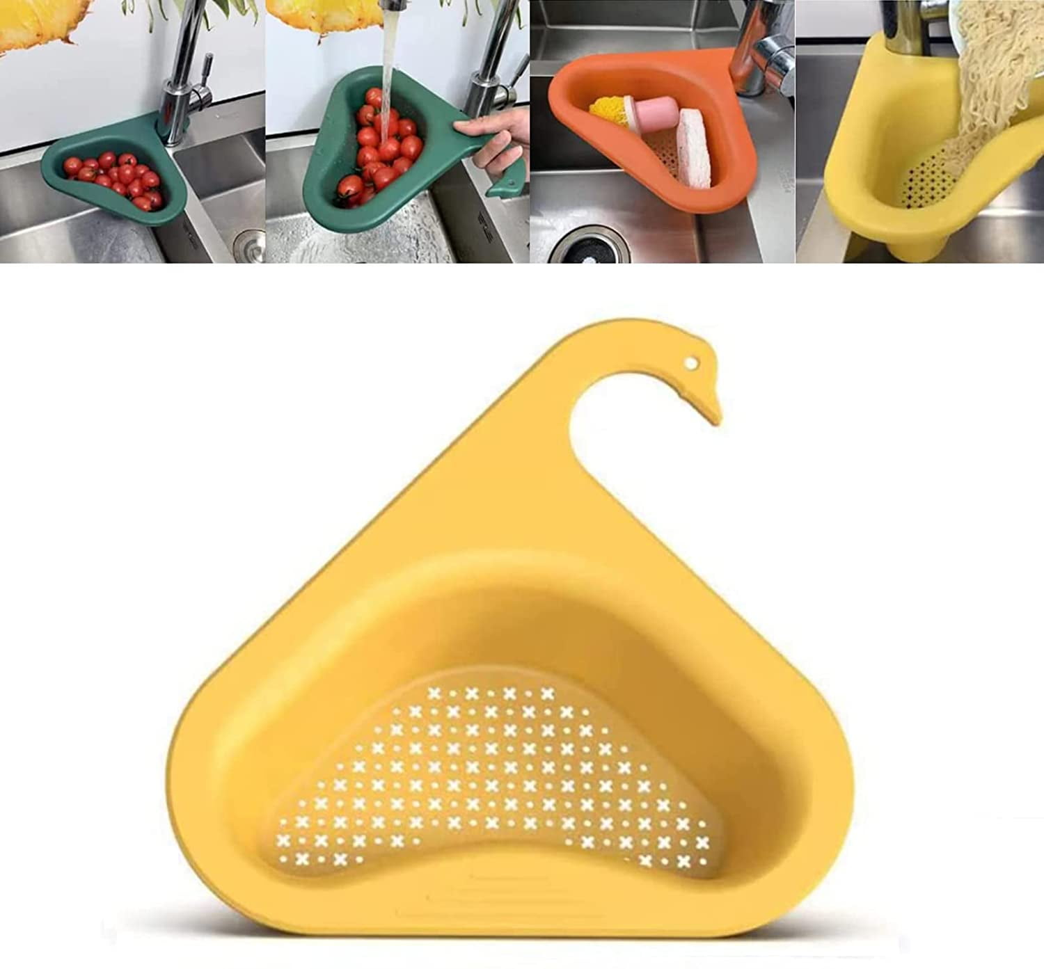 Swan Drain Basket for Kitchen Sink, Triangle Sink Drain Rack Corner