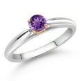 thumbnail image 2 of Gem Stone King 10K White and Yellow Gold Purple Amethyst Solitaire Engagement Ring for Women (0.25 Cttw, Gemstone February Birthstone, Round 4MM, Size 6), 2 of 4