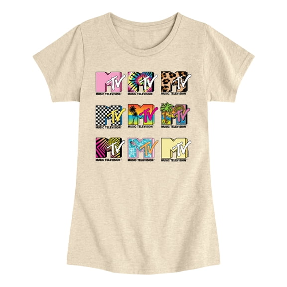 MTV - MTV Top Logo Grid Girls' Fitted Short Sleeve Graphic T-Shirt