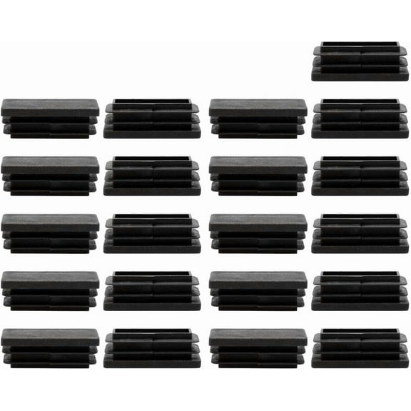21-Pack 15 x 40mm Plastic Rectangle Ribbed Tube Inserts End Cover Cap Furniture Glide Chair Feet Floor Protector Black