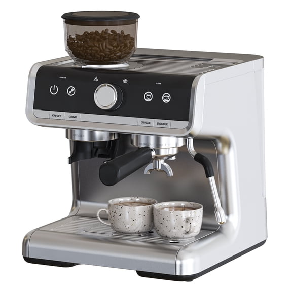 Semi-Automatic Espresso Machine - 1450W/20 Bar Professional Coffee Machine, 30 Grinder Settings, Fast Heating, Stainless Steel Latte Cappuccino Coffee Maker for Home, Silver