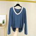 thumbnail image 2 of Liweisiy Women's V Neck Pajama Shirts Long Sleeve Relaxed Fit Cooling Lightweight Tops Summer Casual Bassic Sleepwear Navy XL, 2 of 6