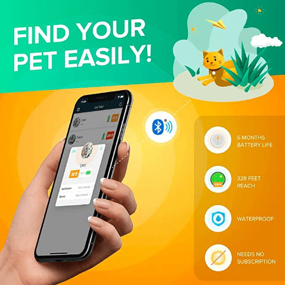 Cat Tailer Cat Tracker - Small and Lightweight Waterproof Bluetooth Pet Collar Attachment, 328 foot Range, Replaceable 6 Month Battery Life, Android/Apple iOS Compatible