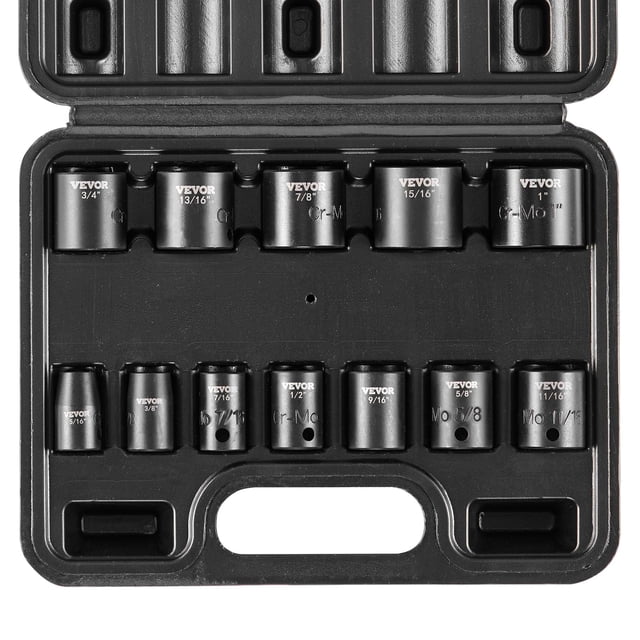 Juego de enchufes VEVOR 3/8 Drive Impact de 12 piezas SAE 5/16-1 con funda