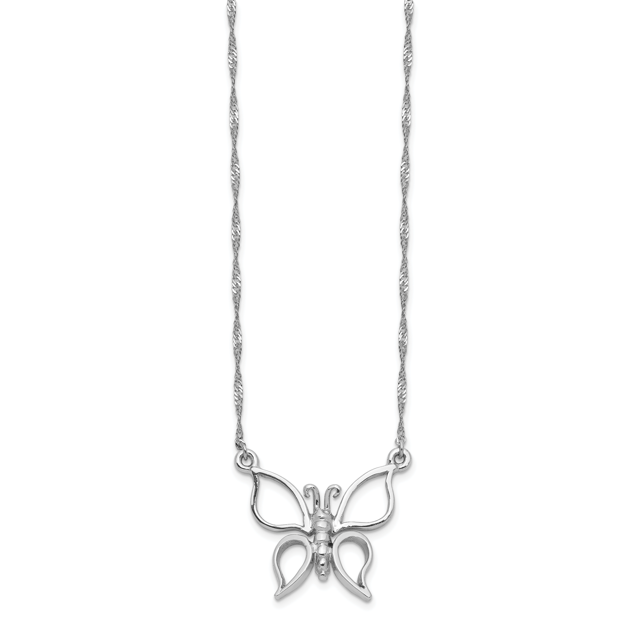 Collier Papillon en Or Blanc 14K Poli 17 Pouces
