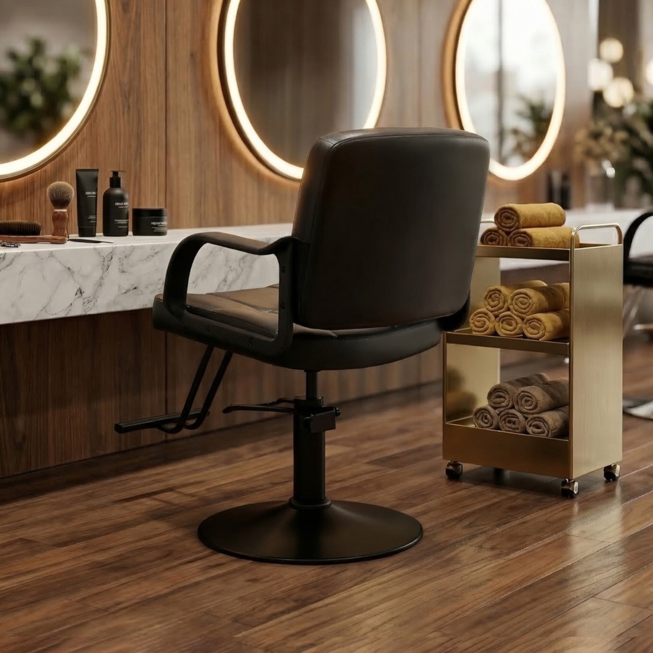 Noble House 360° Swivel Barber Chair, Hydraulic Height Adjustable, PU Upholstery, Black