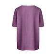 thumbnail image 3 of Camisa de Mujer de Manga Corta - Playera Casual Ligera de Aspecto Lino, Tops de Verano Transpirables de Ajuste Holgado con Cuello en V para Viaje y Vacaciones, Morados M, 3 of 6