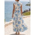 thumbnail image 2 of Sky Blue Floral Print V-Neck Lace Trim Maxi Dress For Summer Vacation, 2 of 30