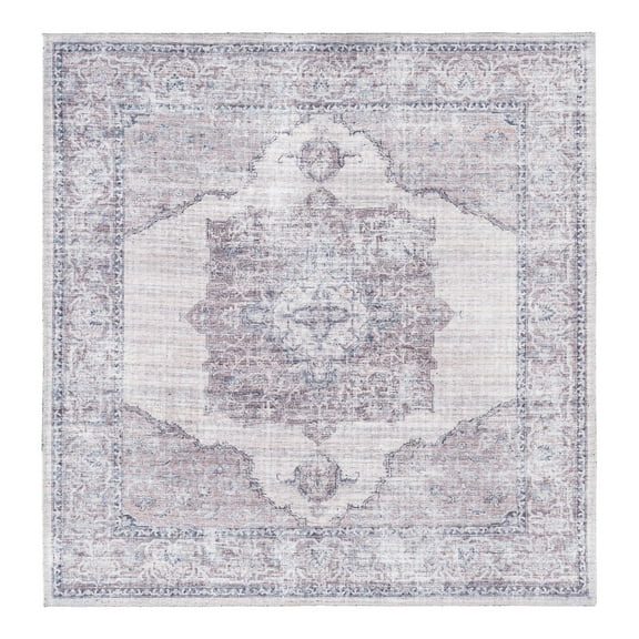 Unique Loom Mangata Collection Area Rug - Mariah (5' 3" Square Ivory and Gray/Black)