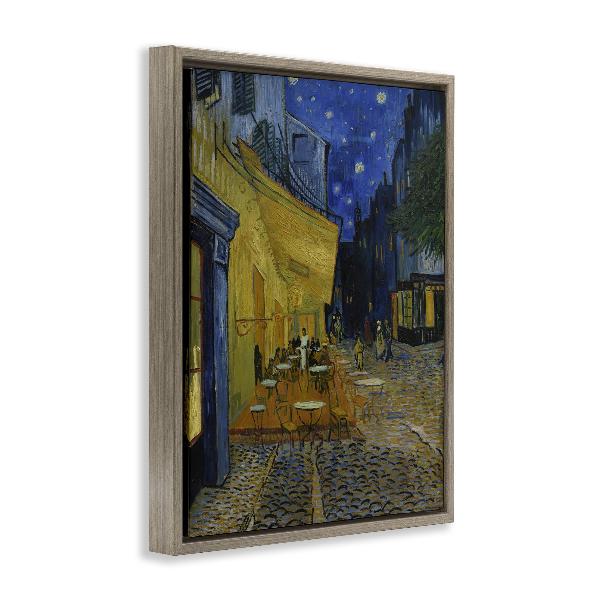 Stupell Industries Van Gogh Café Terrace at Night Scenic & Cityscapes Painting Brown Floater Framed Canvas Art Print Wall Art, 25 x 31