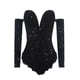 thumbnail image 3 of Gibobby pantalones siameses color liso Mono plumas con cuentas(Negro， M), 3 of 4