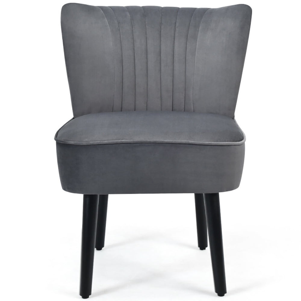 Finihen Upholstered Modern Armless Club Chairs, Set of 2 Upholstered Modern Leisure Club Chairs with Solid Wood Legs, Leisure Chairs Slipper Chairs for Living Room Bedroom, Gray