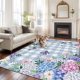 thumbnail image 2 of Large Area Rugs for Living Room Bedroom, Watercolor Flowers 8'x10' Rug Washable Carpet Runner Indoor Outdoor, Spring Floral Butterflies Blue Plaid Non Slip Floor Mats Rug for Kitchen, Patio, 2 of 8