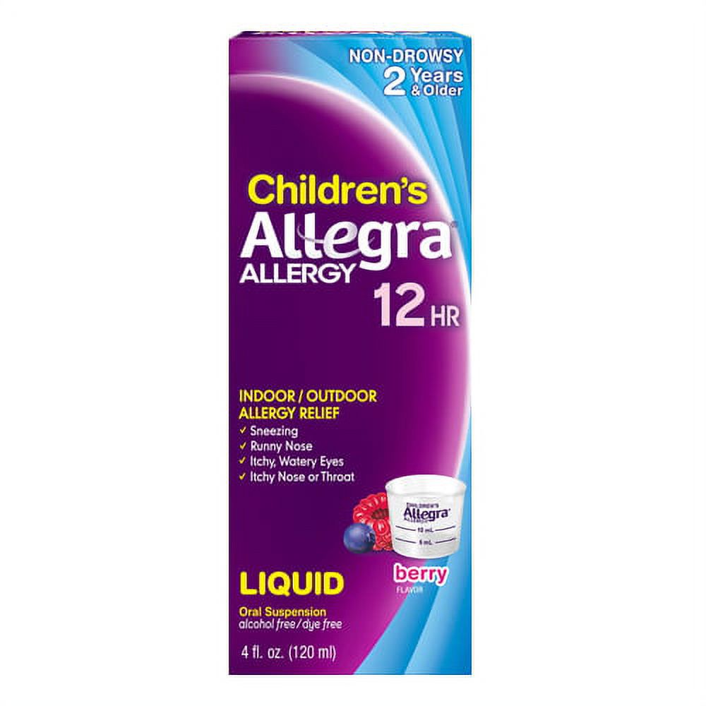 Allegra Childrens 12 Hour Allergy Relief Oral Suspension Liquid, Berry - 4 Oz, 2 Pack