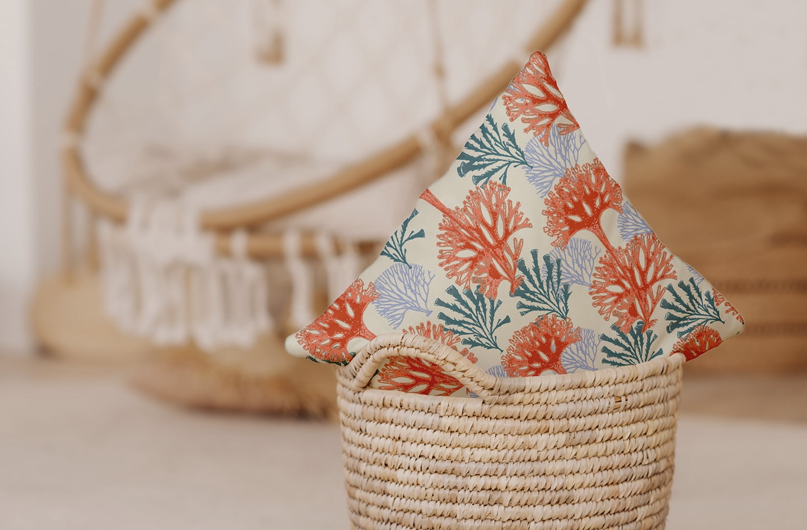 18" x 18" Simply Daisy Blooms and Branches Poly Pillow with Zipper, Surf Board Orange Qty 1