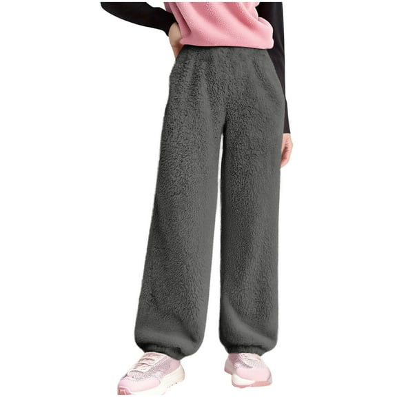 Boys Girls Fall Winter Fuzzy Fleece Pajama Pants Elastic Waist Wide Leg Baggy Sweatpants Thermal Fuzzy Pants