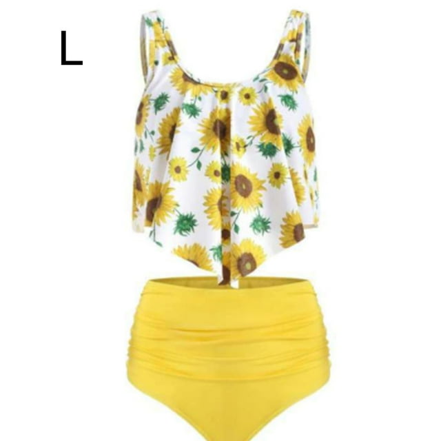 Soidarity Traje de baño de mujer acolchado Falbala ropa de playa traje de baño portátil de cintura alta para el verano Traje de baño No.10 L
