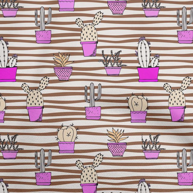 oneOone Rayon Brown Fabric Cactus Fabric For Sewing Printed Craft Fabric By The Yard 56 Inch Wide