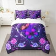 thumbnail image 2 of Homewish Kids Children Floral Flying Butterflies Bedding Comforter Set 7 Pieces,Chic Flowers Rose Full Bedding Set Lightweight,Bling Starry Sky Glitter Fitted Sheet Flat Sheet, 2 of 8