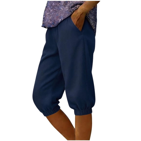 Shrysg Capri Pants For Womens Casual Elastic Waist Pull On Pants Summer Denim Style Joggers Sweatpants Athletic Sports Pants with Pockets
