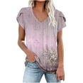 thumbnail image 2 of ICHUANYI Clearance Fashion Women's Summer V-Neck Short Sleeve Print Casual T-shirt Blouse(Pink, XL) ICHUANYI WER2023081510079, 2 of 4