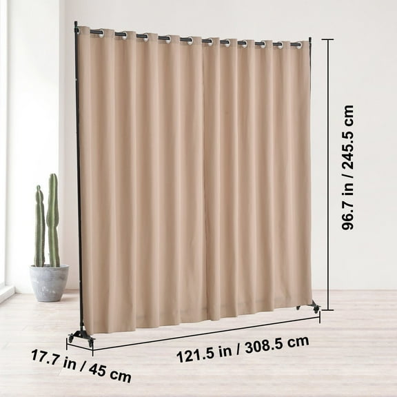 96" W x 120" H Portable Room Divider Stand with Wheels - Brown Folding Privacy Screen for Office, Bedroom, Dining Room, Study