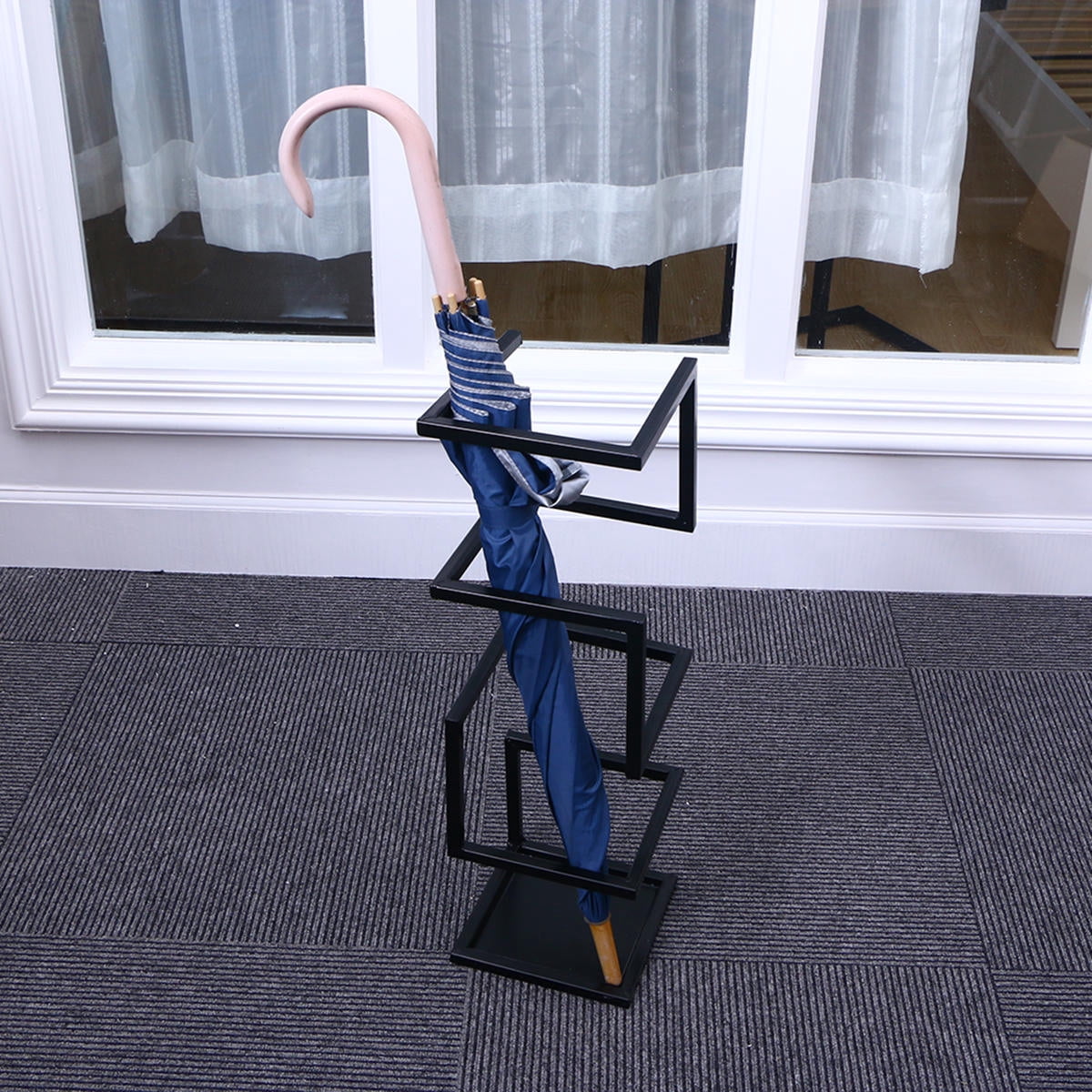 Masteelf Black Metal Umbrella Stand Organizer with Base for Entryway, Hallway, Office - Holder
