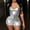 Silver, variant on Women's Crop Top Set Leather Metallic Shaping Vest And Casual Shorts Two Piece Outfit Bathing Suits for Women over 50 Women plus Size Swimwear Full Swimming Suit Bathing Suit Medium Swimsuit for Women